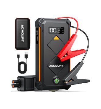 ACMOUNT Arrancador de Baterías 4000A con pinzas inteligentes, estuche de transporte, cable USB-C y diseño compacto y robusto, ideal para emergencias en carretera