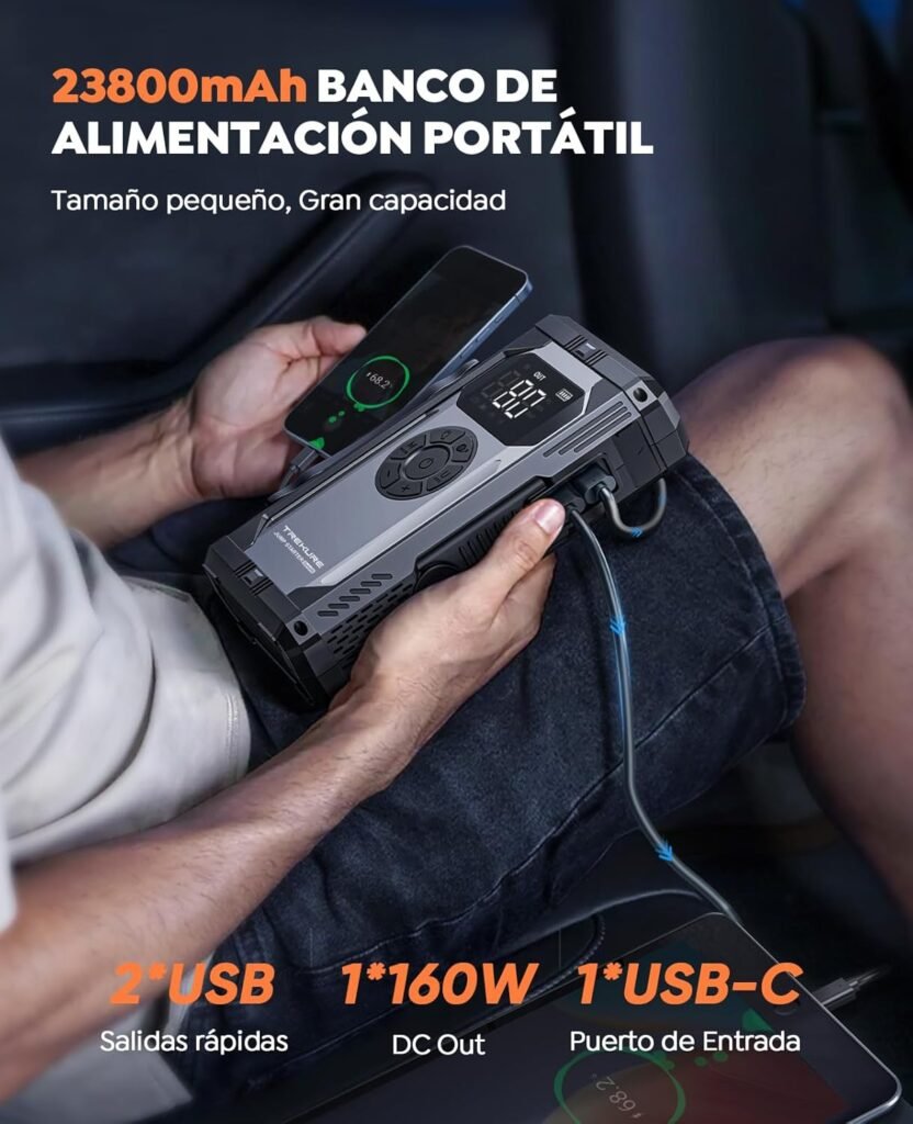 Arrancador de batería Trekure Beta06 utilizado como banco de energía portátil con capacidad de 23800mAh y puertos USB