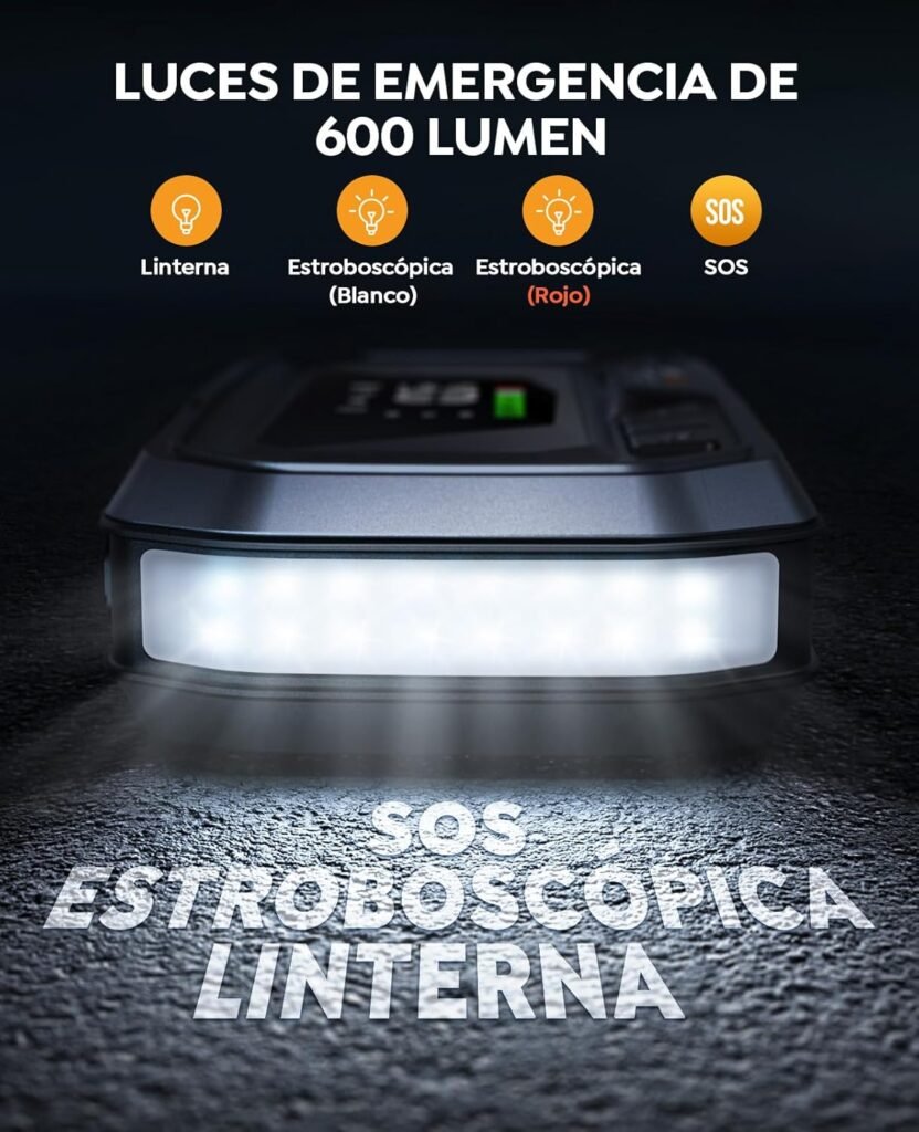 YaberAuto YA90 con luz de emergencia de 600 lúmenes y funciones SOS para mayor seguridad en cualquier lugar