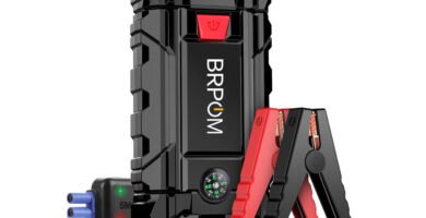 Arrancador de baterías BRPOM 1500A con diseño compacto, cables de alta seguridad y brújula integrada