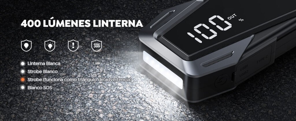 Linterna LED multifuncional de 400 lúmenes del arrancador BUTURE Beta05 con modos SOS y estroboscópico