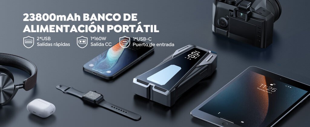 Banco de energía portátil de 23800mAh con salidas USB para cargar dispositivos electrónicos