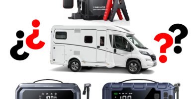 Comparativa de arrancadores de batería con compresor para autocaravanas, destacando el Trekure Beta07, Trekure Beta06 y YaberAuto YA90
