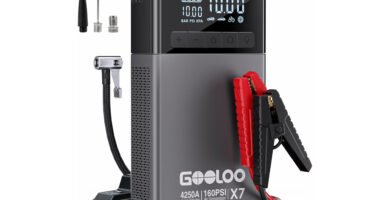 Imagen principal del arrancador de batería GOOLOO X7 con compresor de aire integrado y accesorios incluidos