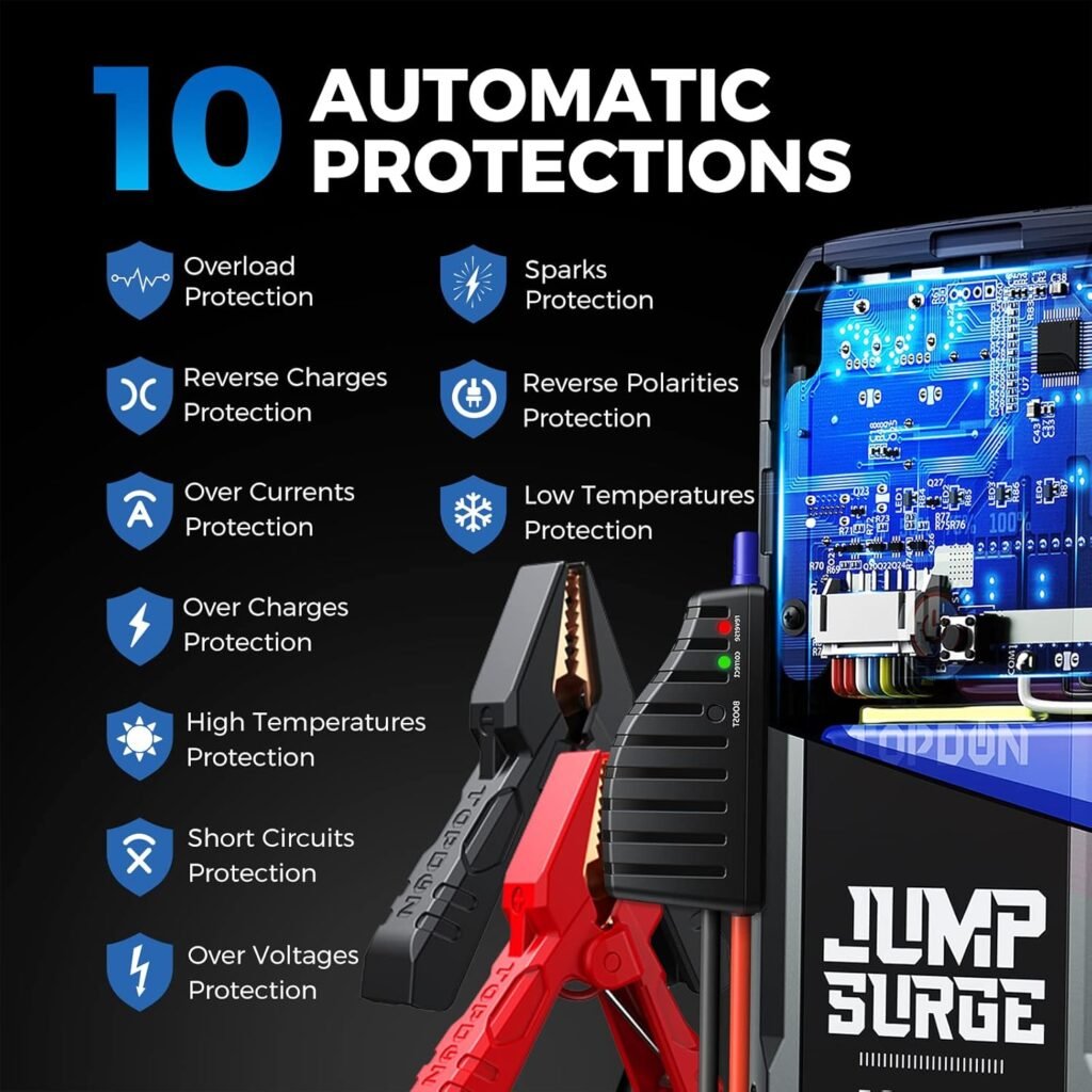 10 sistemas de protección automática del arrancador TOPDON JS2000 para mayor seguridad