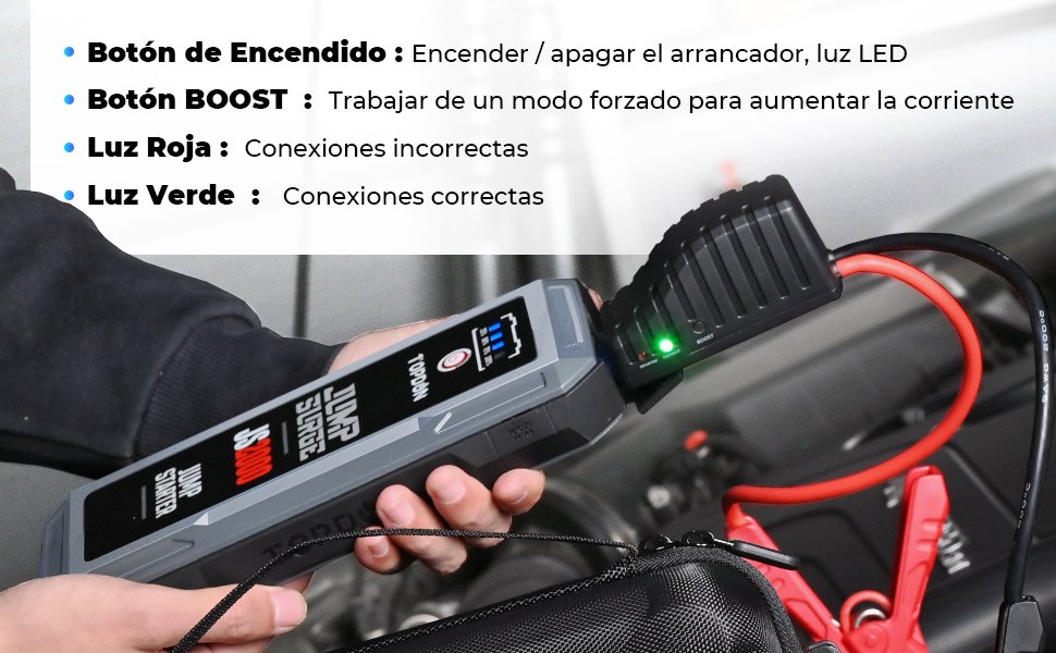 Botón BOOST del TOPDON JS2000 para arranque forzado en baterías descargadas