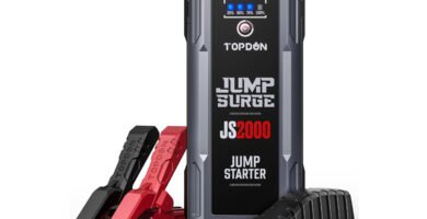 Arrancador de baterías TOPDON JS2000, diseño compacto y funcional con pinzas de arranque incluidas