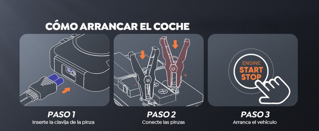 Guía de uso del TREKURE Beta04 para conectar las pinzas y arrancar el vehículo de forma segura