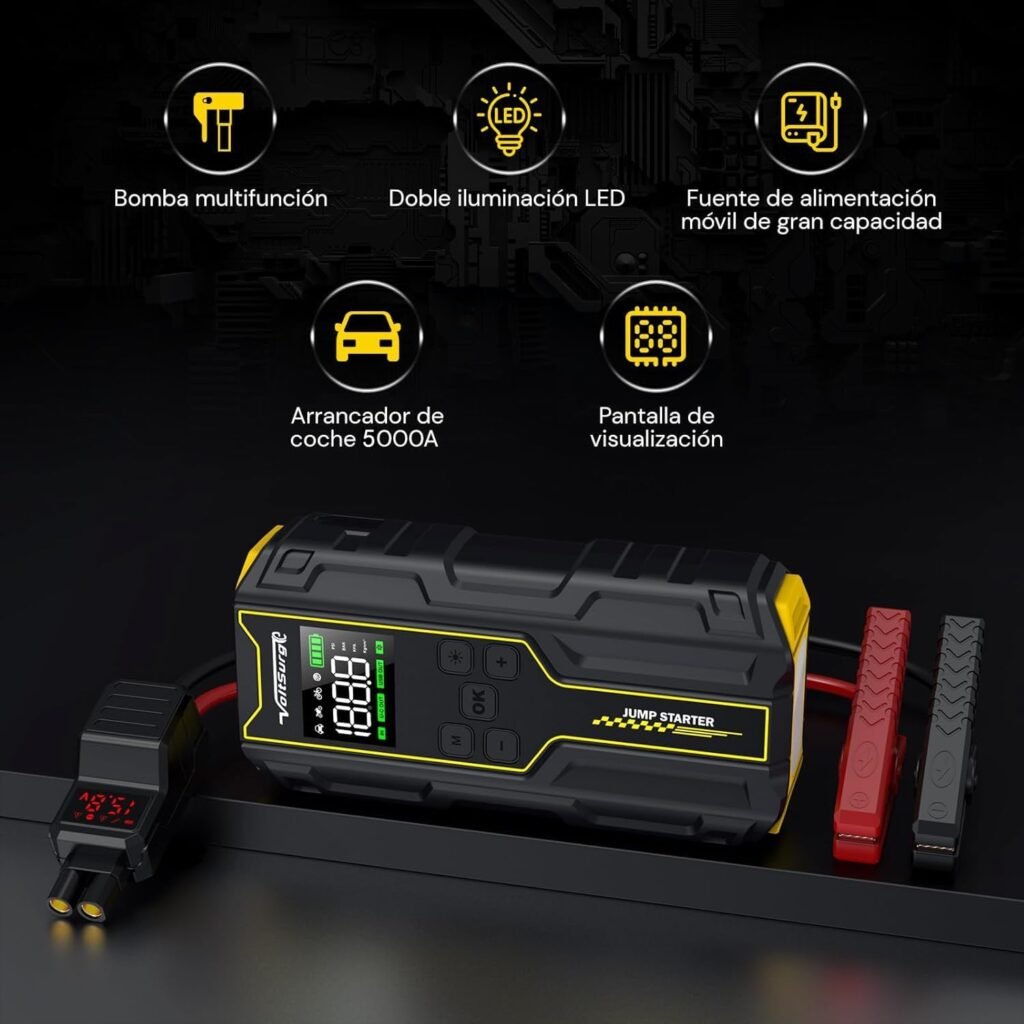 Características del VoltSurge D03S: protección avanzada, doble iluminación LED, pantalla digital y compresor de aire