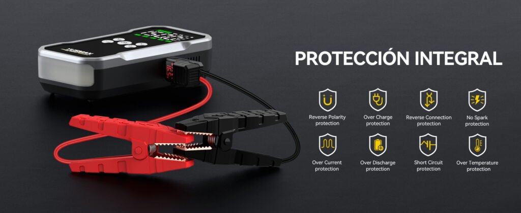 Sistema de protección del YUSMAN F03 con características de seguridad como protección contra cortocircuitos y sobrecargas