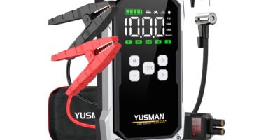 Arrancador de batería YUSMAN F04 de 6000A con compresor integrado, ideal para emergencias y mantenimiento de vehículos
