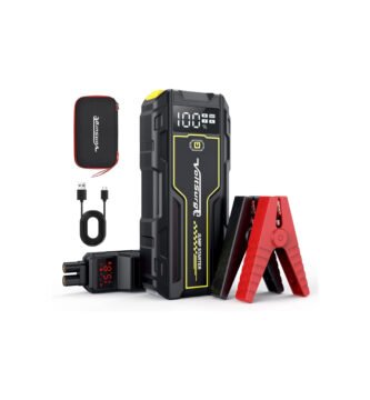 Arrancador de batería VoltSurge 6000A con pinzas inteligentes, pantalla LED y accesorios incluidos