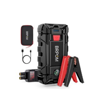 Arrancador de batería BRPOM BM200 con pinzas inteligentes, cable USB y funda de transporte