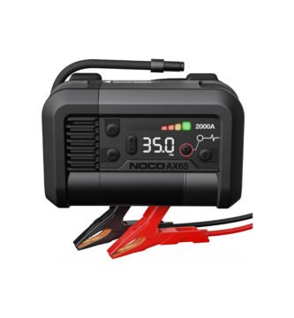 📌 Arrancador de batería NOCO Boost Air AX65 de 2000A con compresor de aire integrado y pantalla digital, ideal para emergencias en carretera.