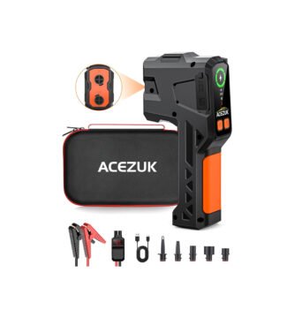 Arrancador ACEZUK M04 con empuñadura, funda rígida, pinzas inteligentes, cable USB-C y boquillas de inflado