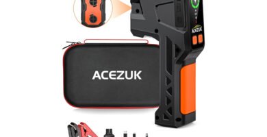 Arrancador ACEZUK M04 con empuñadura, funda rígida, pinzas inteligentes, cable USB-C y boquillas de inflado