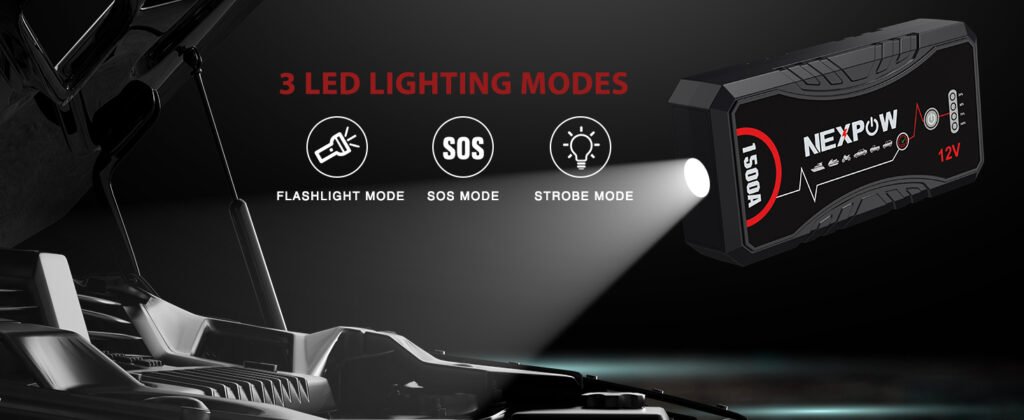 Modo linterna del NEXPOW Q10S con tres funciones LED: continua, SOS y estroboscópica