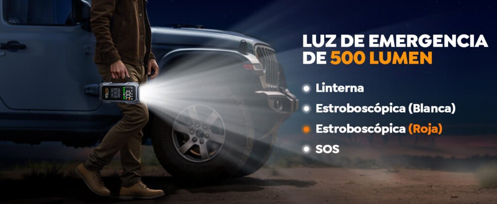 Luz LED multifunción del YaberAuto AP01 con modos linterna, estroboscópico blanco y rojo, y señal SOS para emergencias nocturnas