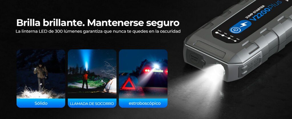 Linterna LED de 300 lúmenes del TOPDON V2200 PLUS con modos sólido, SOS y estroboscópico para emergencias.