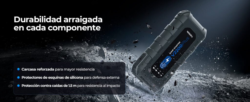 Resistencia reforzada del TOPDON V2200 PLUS con protección contra caídas de hasta 1.5 metros y esquinas de silicona.