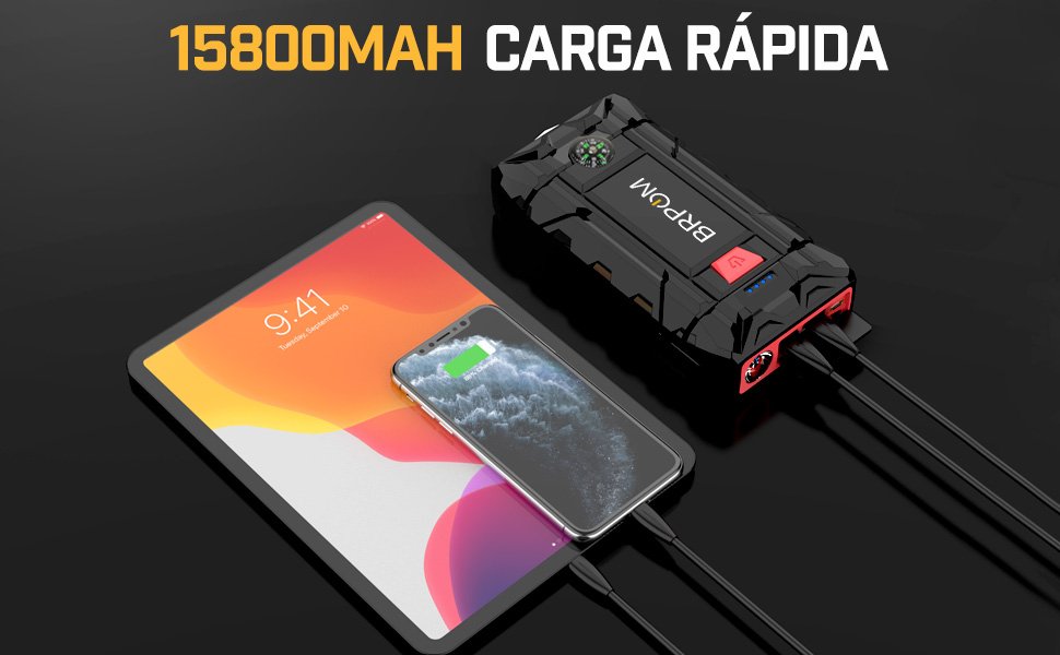 BRPOM BM150 funcionando como power bank, cargando dispositivos vía USB