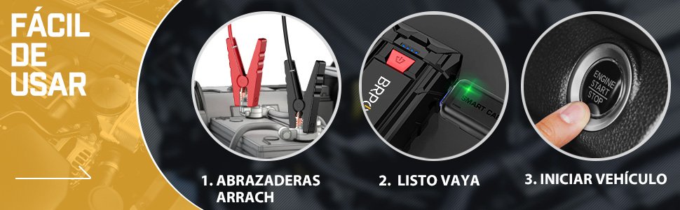 Pasos para usar el BRPOM BM150: conectar pinzas, encender y arrancar el coche