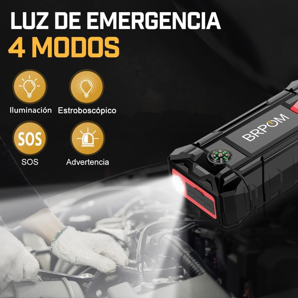 BRPOM BM150 con linterna LED multifunción: iluminación, estroboscópico, SOS y advertencia