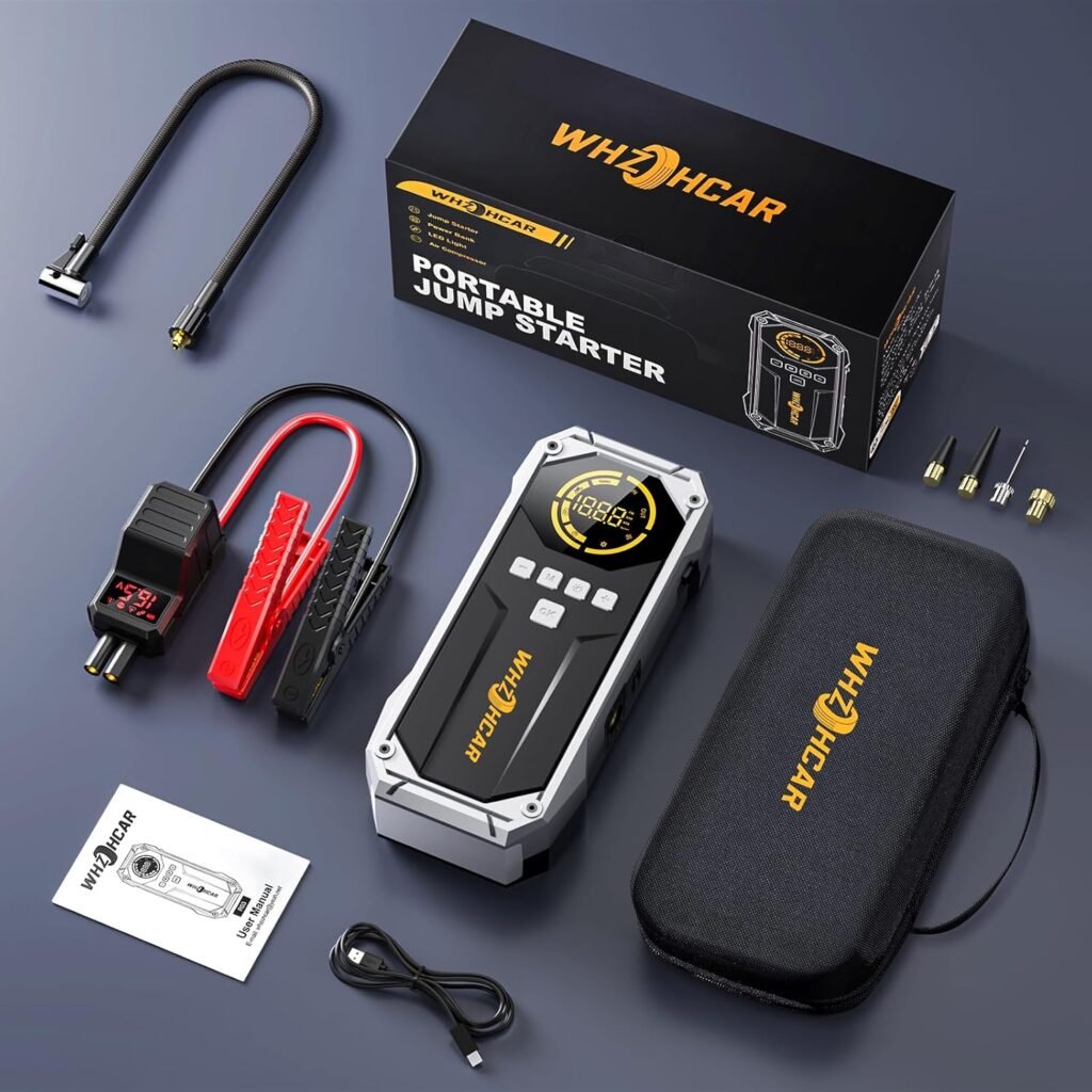 Kit completo del WHZOHCAR R03 con pinzas, compresor, boquillas, estuche, cable de carga y manual