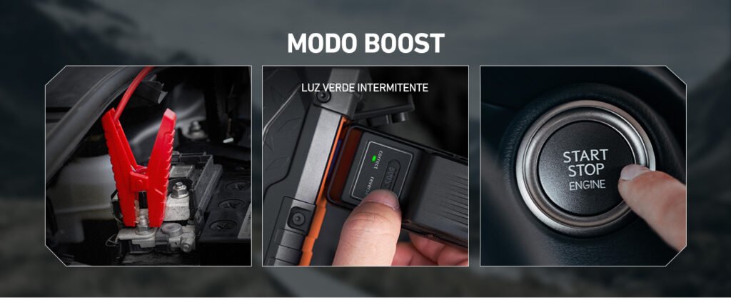 Uso del AstroAI S8 Ultra en modo Boost con luz verde intermitente para arrancar baterías descargadas