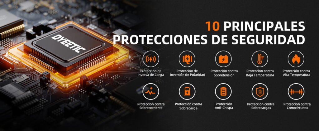 Sistema de seguridad del arrancador DYEETIC 6000A con 10 protecciones contra sobrecarga y cortocircuitos