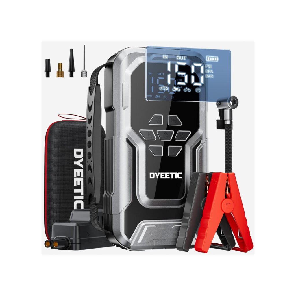 Arrancador de baterías DYEETIC 6000A con compresor digital y cables de arranque incluidos