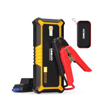 GOOLOO 4000A diseño compacto con pinzas – Vista del arrancador portátil con pinzas de conexión y funda de transporte incluida
