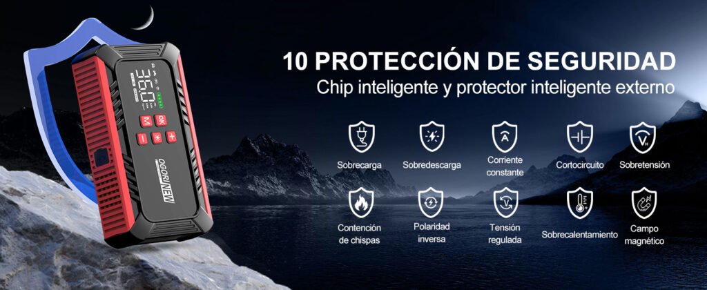 Arrancador Ogori New B190 con 10 sistemas de seguridad: sobrecarga, cortocircuito, polaridad inversa y más