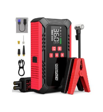 Arrancador portátil Ogori New B190 con compresor integrado, pinzas de arranque y pantalla digital LCD.