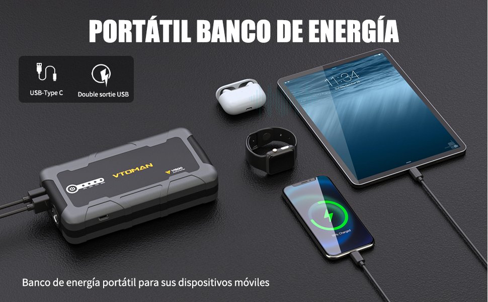 Uso de VTOMAN V1500 como power bank con 10.000 mAh