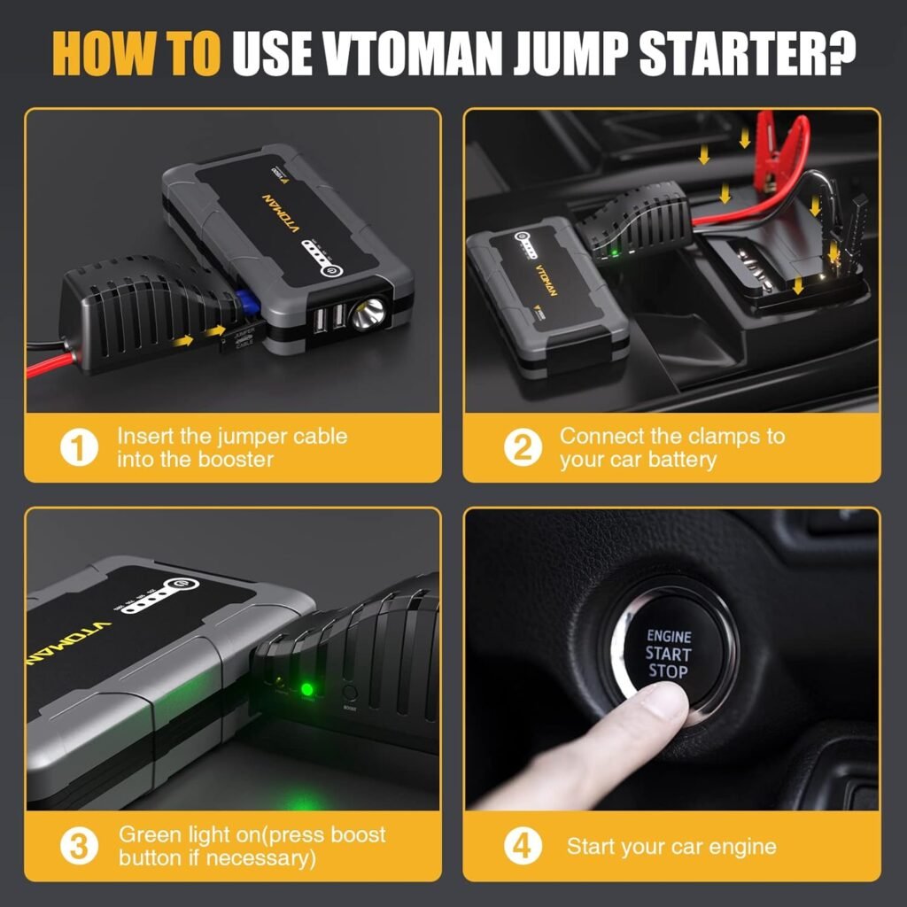 Instrucciones de uso para arrancar un vehiculo con VTOMAN V1500