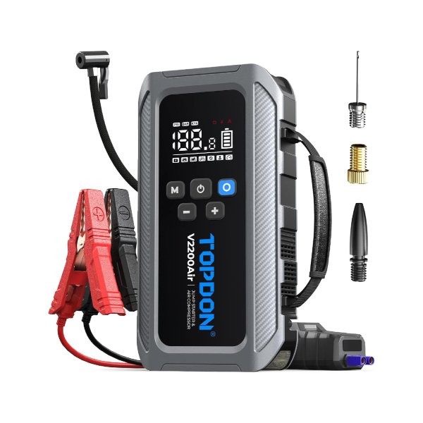 TOPDON V2200Air: análisis del arrancador 2200A con compresor y carga rápida